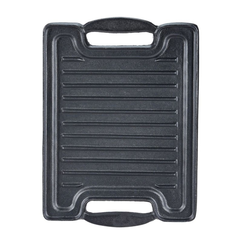 Chapa de grelhar em ferro fundido dupla face, 36x25 cm - Placa de ferro fundido