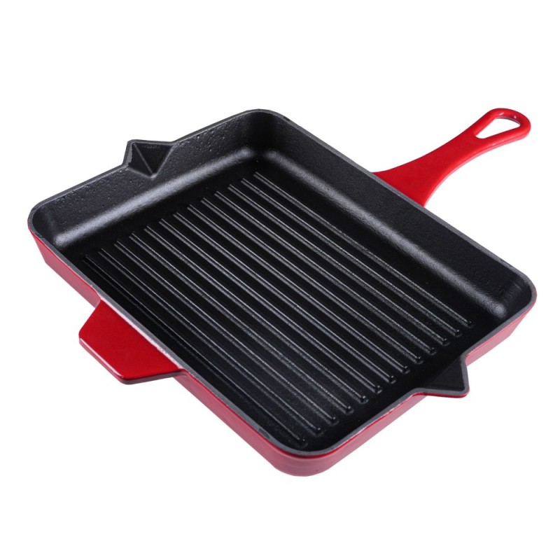 Frigideira de grelha em ferro fundido esmaltada Hosse, Rubin, 26x32cm - Frigideira de ferro fundido